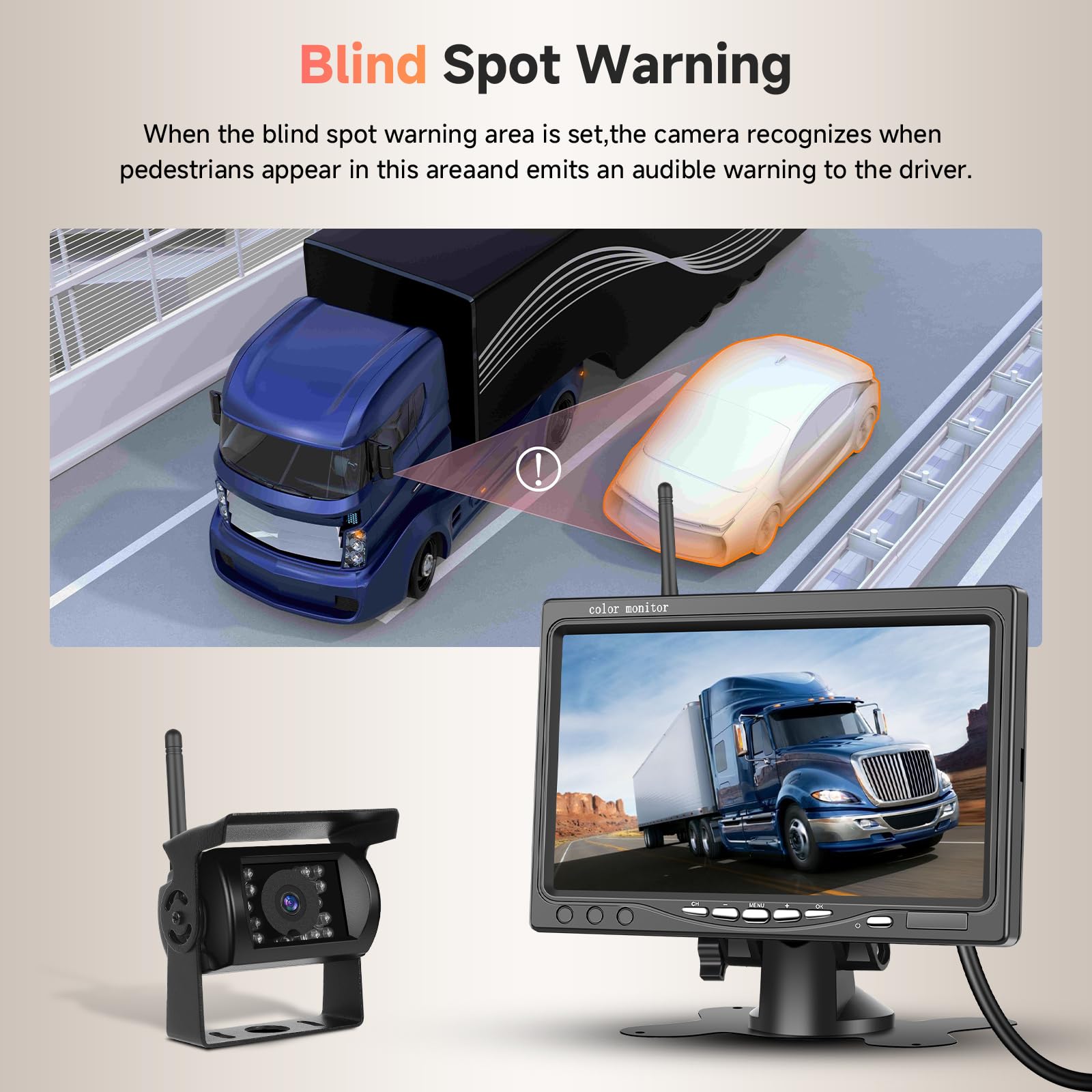 Kit caméra arrière sans Fil 1080P HD avec écran 7 Pouces, Podofo caméra de recul sans Fil pour Voiture, remorque, Camping-Car, Bus, directives de Bricolage, BSD, IP68 Waterproof