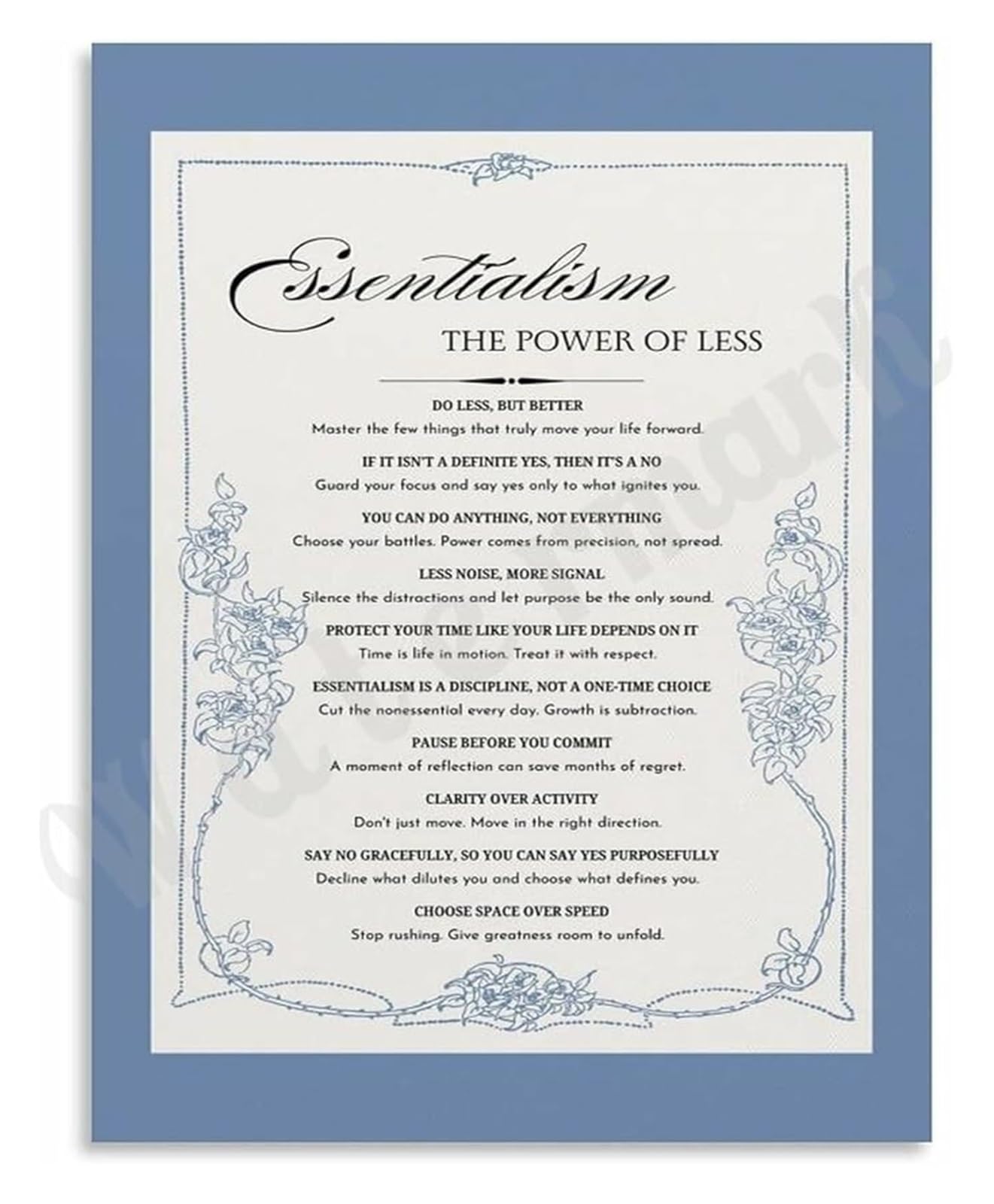 UYCUODLUY The Power of Less Poster Essentialism Philosophy Quote for Intentional Living Minimalist Decor Canvas Print(Framed,16x24inch(40x60cm))
