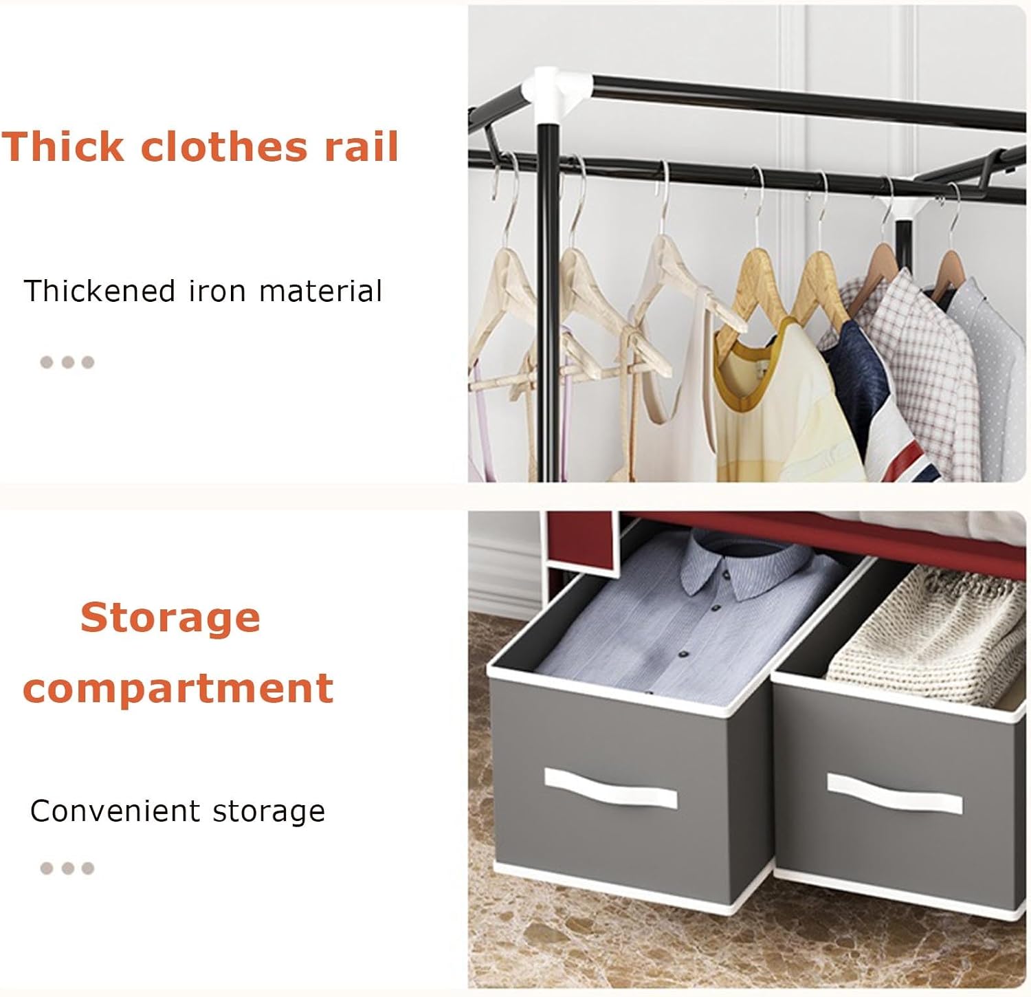 Foldable Fabric Wardrobe for Bedroom: Metal Frame Closet Organizer with Compartments and Clothes Rail Space Saving Storage Solution