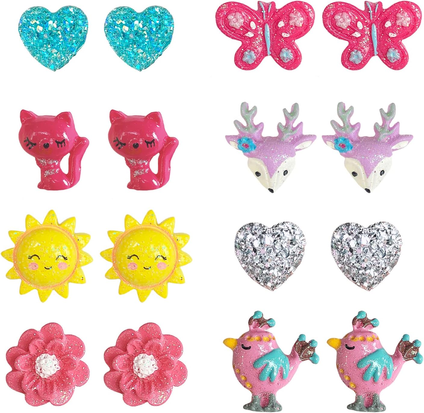 Elesa Miracle 16 Pairs Kids Little Girl Baby Girl Shiny Clip-on Earrings Value Set Pretend Play Dress Up Accessories Toy Jewelry