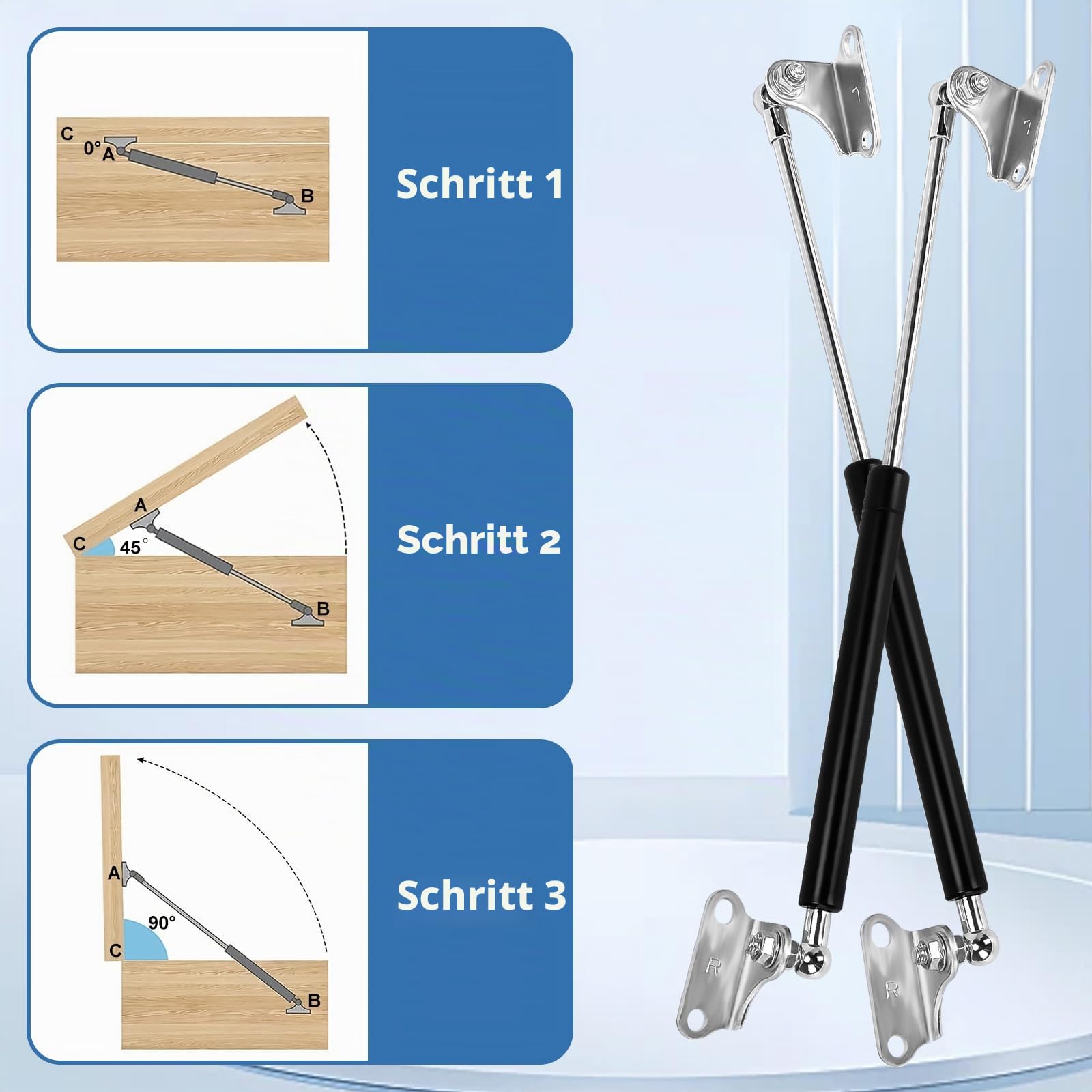 2 Stück 500 mm 300 N/67 lb Gasdruckfedern, universelle Hebestütze, schwere Gasfedern mit Halterungen für schwere Deckel, Schranktüren, LKW, Ottomane, Bett, Bodenklappe und andere schwere Projekte