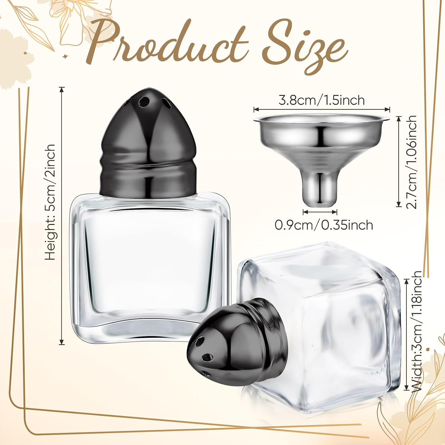 Uiifan 24 Pcs Mini Salt and Pepper Shakers Glass Cube Shape,Black image 2