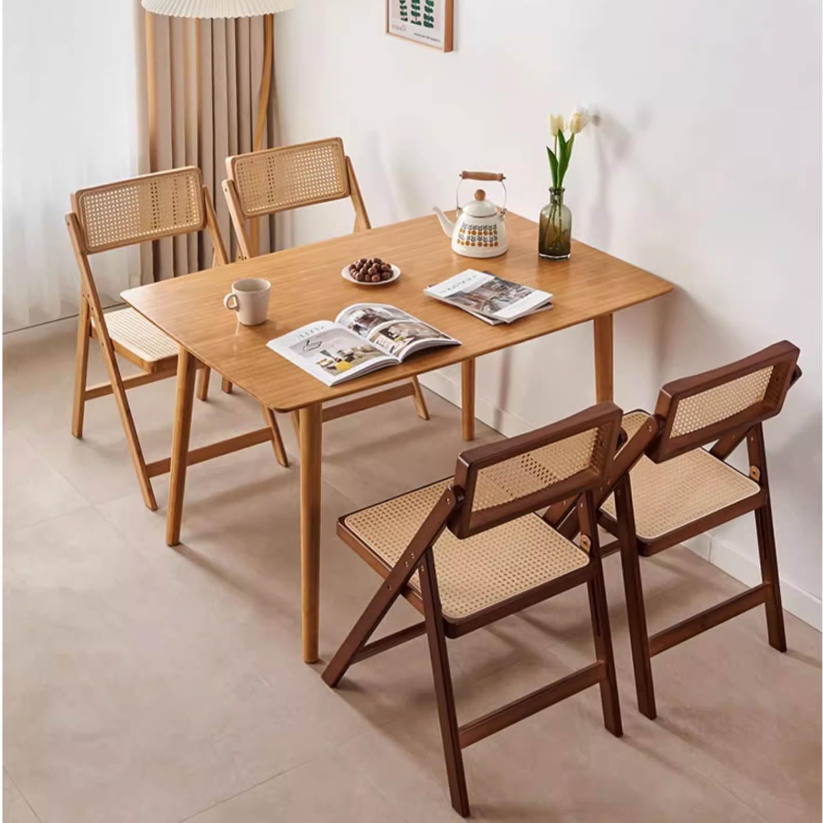 Mid Century Tragbarer, faltbarer Bambus-Rattan-Stuhl fr drinnen und  drauen, fr Esszimmer, Picknick, Camping, strapazierfhig, Lounge-Stuhl  fr ...