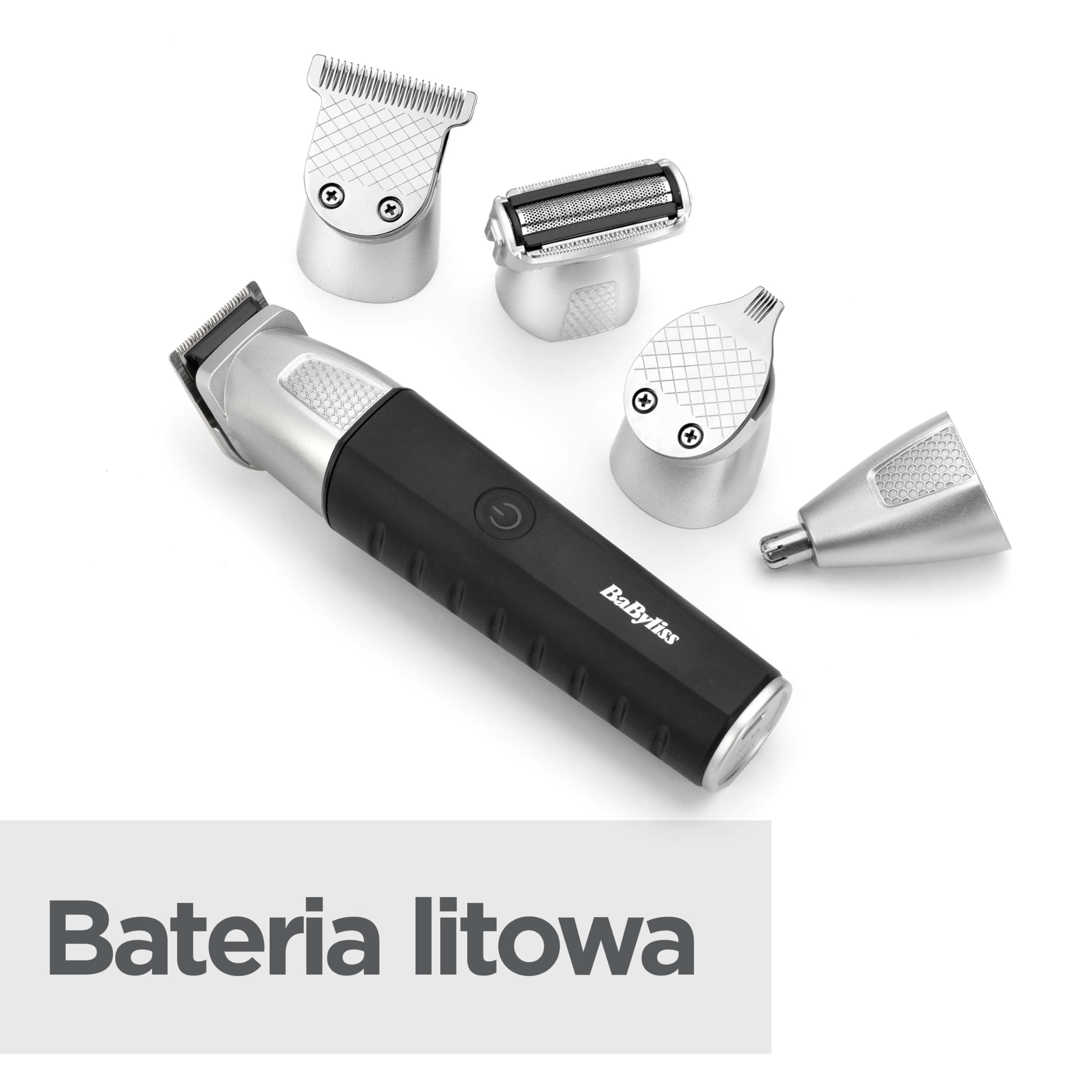 BaByliss Lithium Power 11 w 1 Multi-Trimmer - bezprzewodowy zestaw do pielęgnacji, w tym trymer do brody i trymer do nosa, wodoodporny, prezent dla mężczyzn, czarny/szary, MT812E