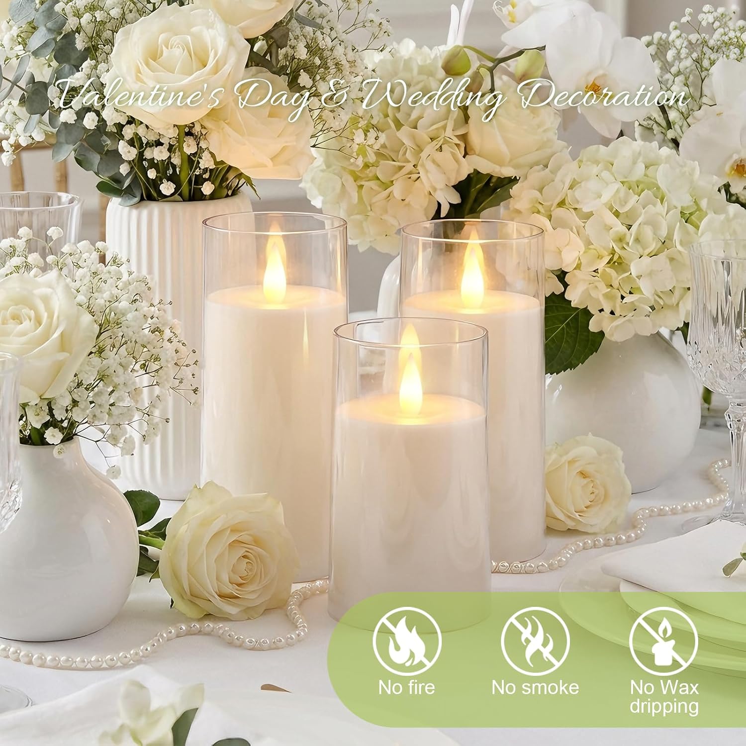 Amagic White Flameless Candles with Remote and Timer, Realistic Flickering Battery Operated Acrylic Led Pillar Fake Candles for Home Wedding Party Fall Christmas Decor, 3"×5" 5" 5" 6" 6" 6" Set of 6
