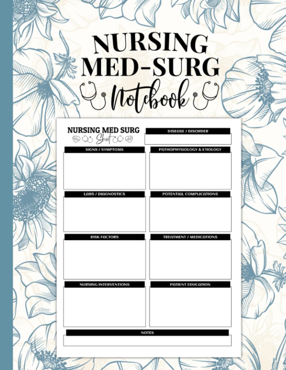 Nursing Med Surg Notebook: Med Surg Study Template Notebook for Nursing Students, 8,5 x 11 inches