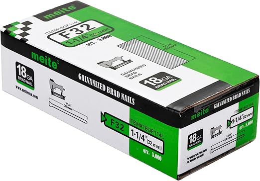 meite 18 Gauge Brad Nails, 1-1/4-Inch 18GA Brad Nails, Galvanized Nail Gun Nails for Pneumatic, Electric Brad Nailer Gun (5,000 Counts)