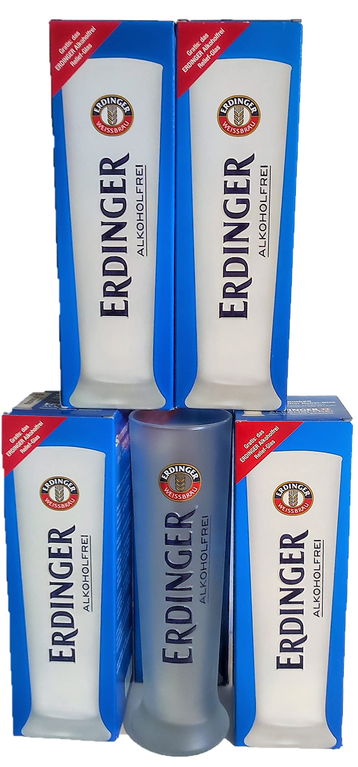 Erdinger Relief - Glas/Gläser/Weißbierglas/weiß satiniert/Alkoholfrei / 5 x 0,5 Liter/Weizenglas