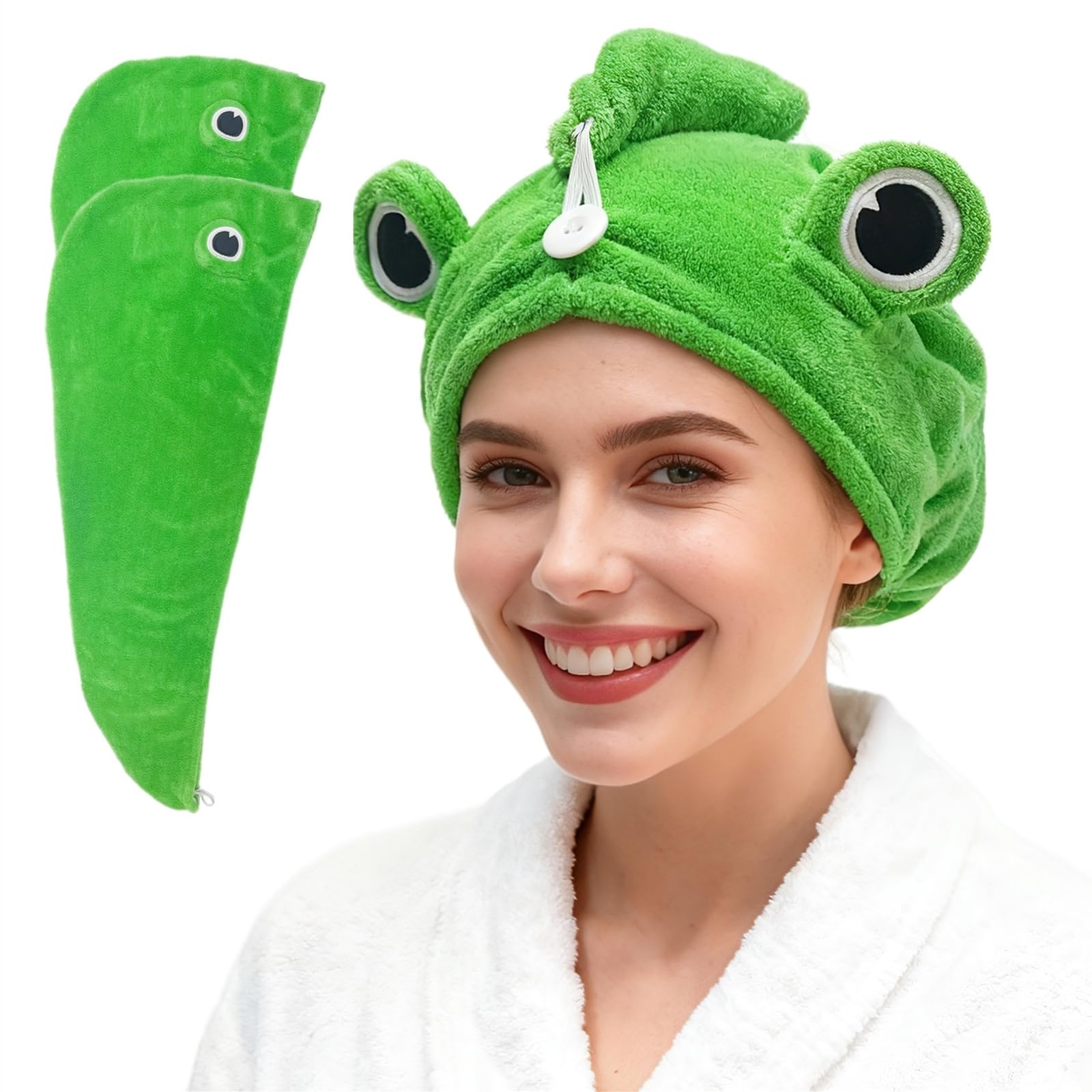 2-Pack Frog Hair Turbans, Super Absorbent Microfiber Hair Towels for Long Hair, Quick Dry, Cute Animal Design, Gift for Women Girlfriend Bestie