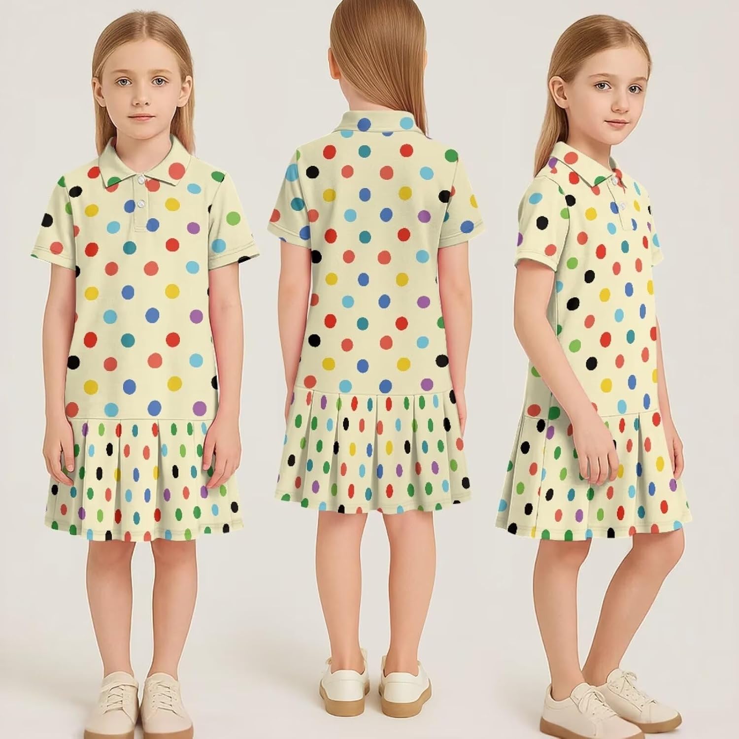 Girls Tennis Dress Short Sleeve Golf Sport Uniform Casual Dresses Quick-Dry Skirt Pleated