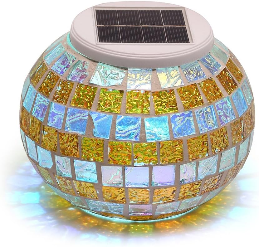 SOLMORE Solar Lights, LED Color Changing Solar Table Lights Mosaic Glass Ball Solar Outdoor Garden Lights Solar Night Lights Waterproof Home Yard Patio Decorations
