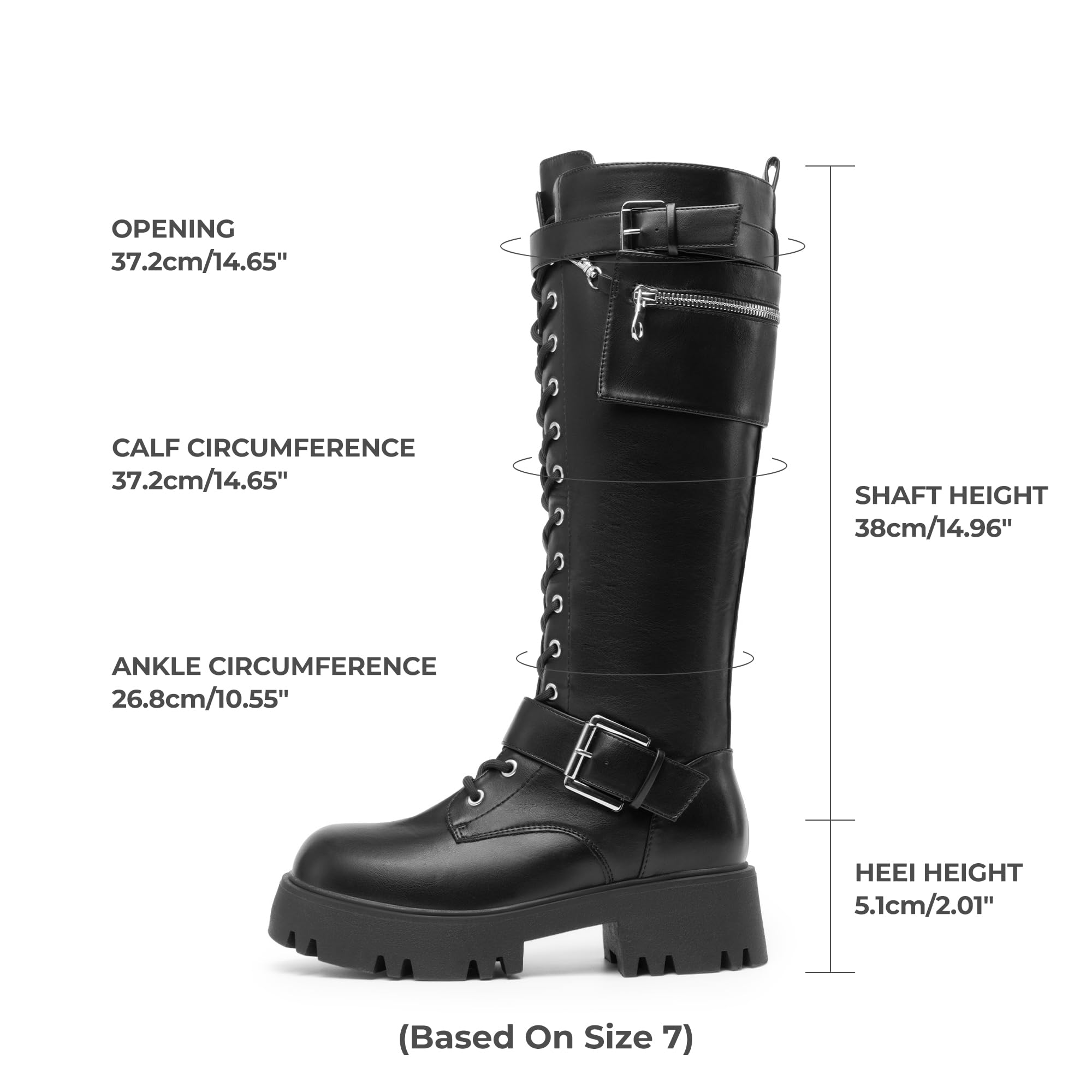 DREAM PAIRS Women's Combat Riding Platform Knee High Boots, Lace Up Fall Lug Sole Gothic Motorcycle Boots with Inside Zipper: 8 Black