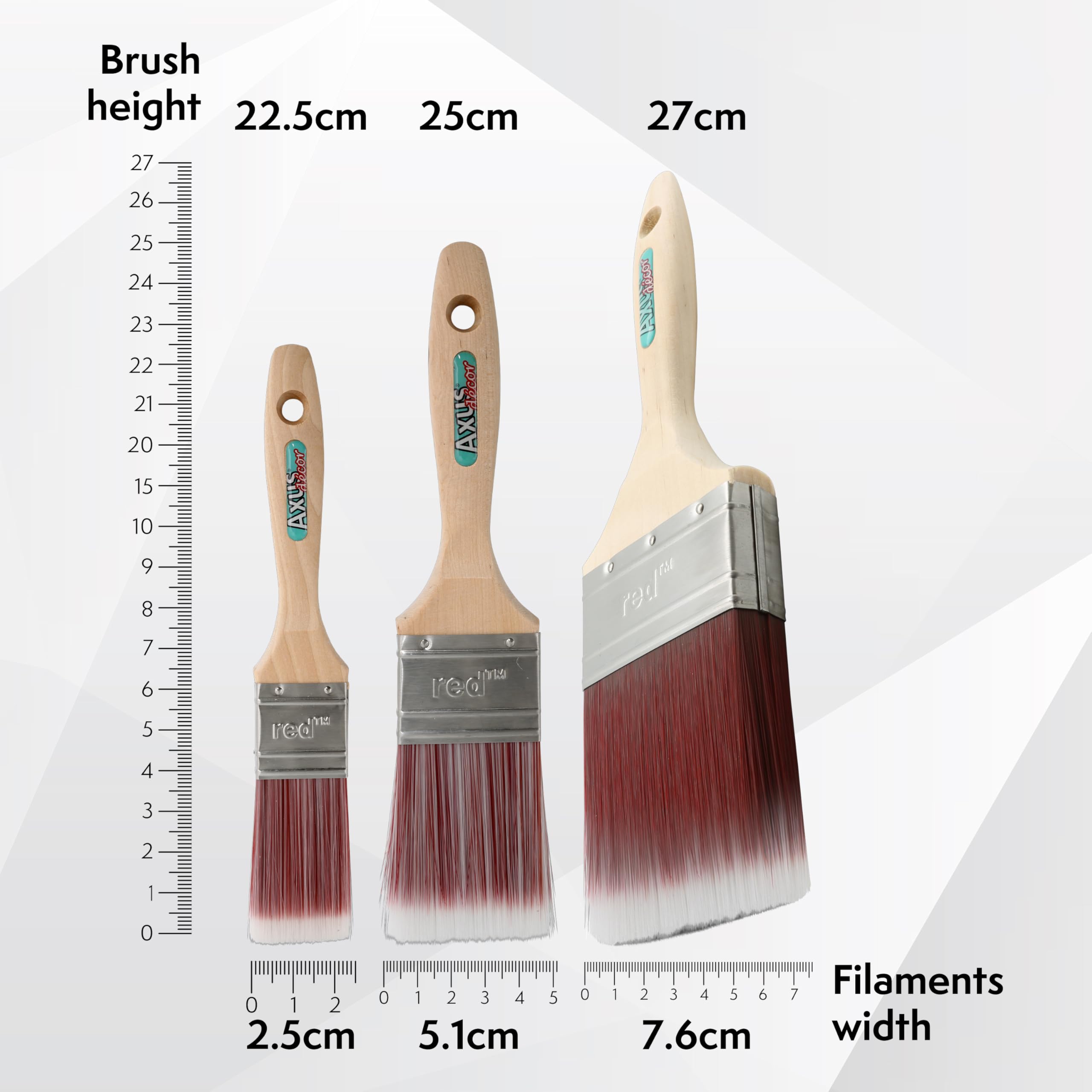 Axus Décor Bardzo gładki zestaw pędzli - czerwony (4 sztuki), 3,5 cm, 5 x 5 cm, 7,6 cm, czerwony