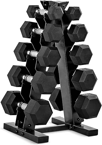 CAP Barbell Rubber Coated Dumbbell Weight Set with Vertical Rack