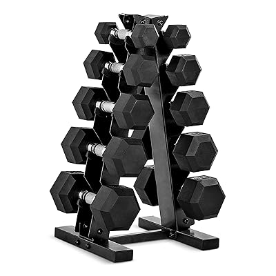 CAP Barbell Rubber Coated Dumbbell Weight Set with Vertical Rack | 100 lb, 150 lb, and 210 lb Options