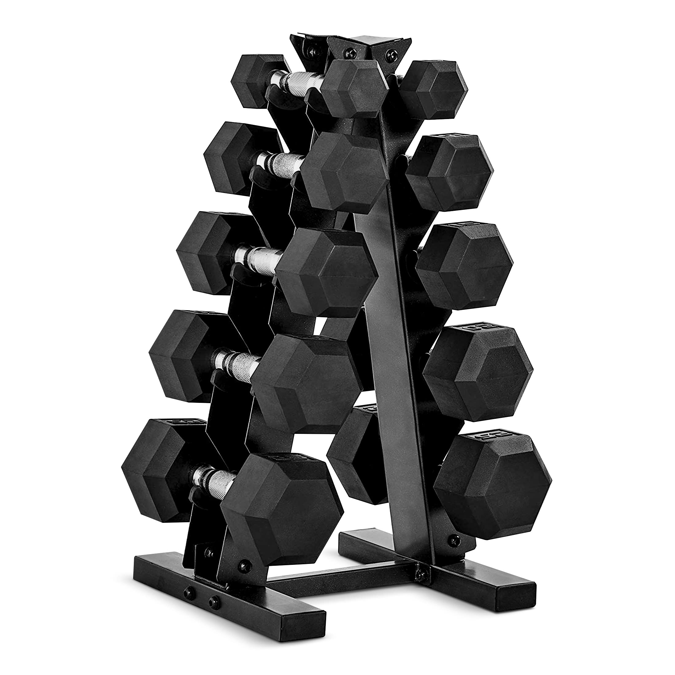 CAP Barbell Rubber Coated Dumbbell Weight Set with Vertical Rack | 100 lb, 150 lb, and 210 lb OptionsCAP Barbell Rubber Coated Dumbbell Weight Set wit…