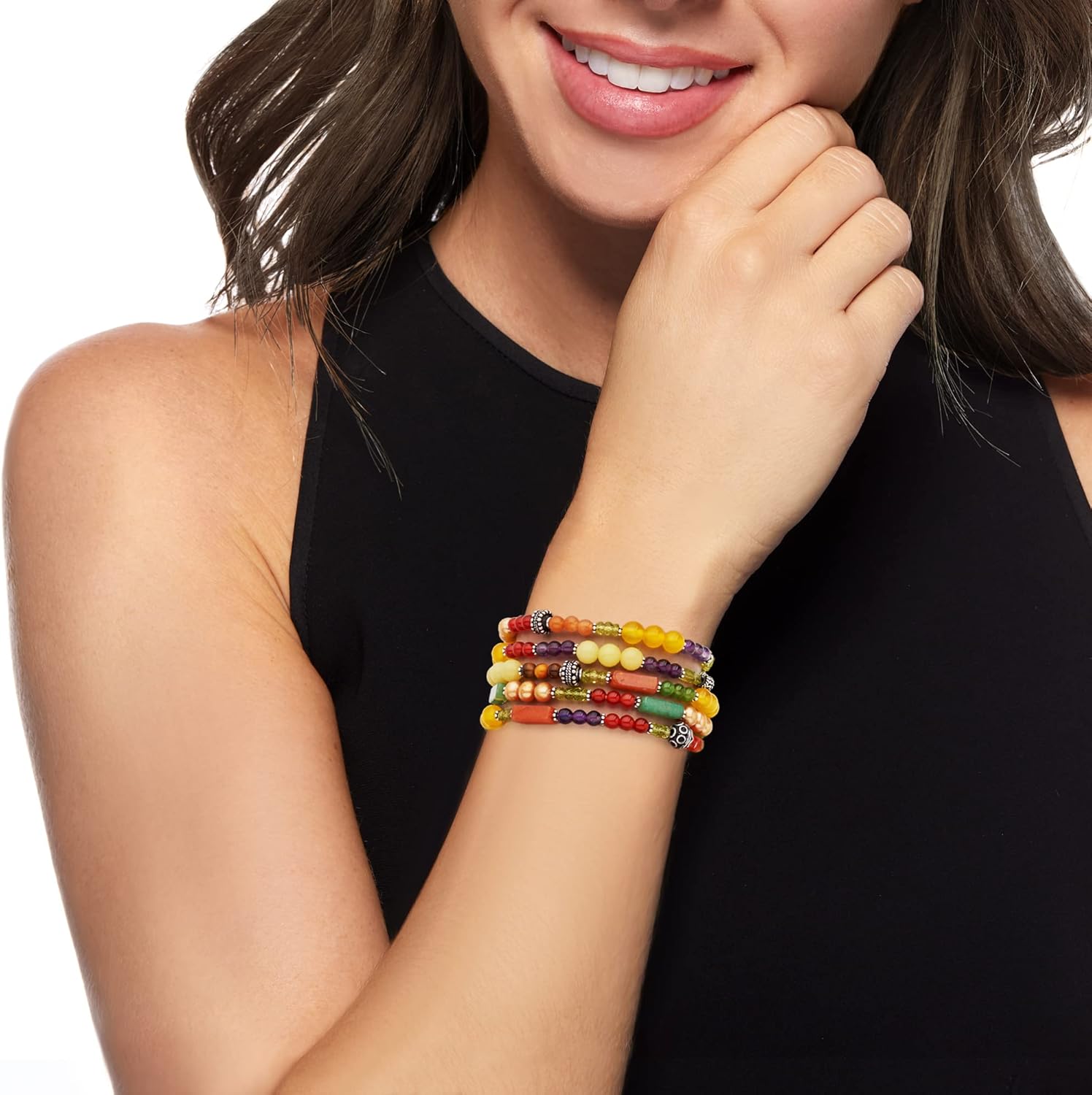 Ross-Simons Multi-Gemstone Jewelry Set: 5 Bead Stretch Bracelets With Sterling Silver