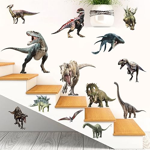 Miniatura 4 de Calcomanías de pared de dinosaurio, despegar y pegar, decoración de pared de dinosaurio extraíble para niños, dormitorio, guardería, sala de juegos,
