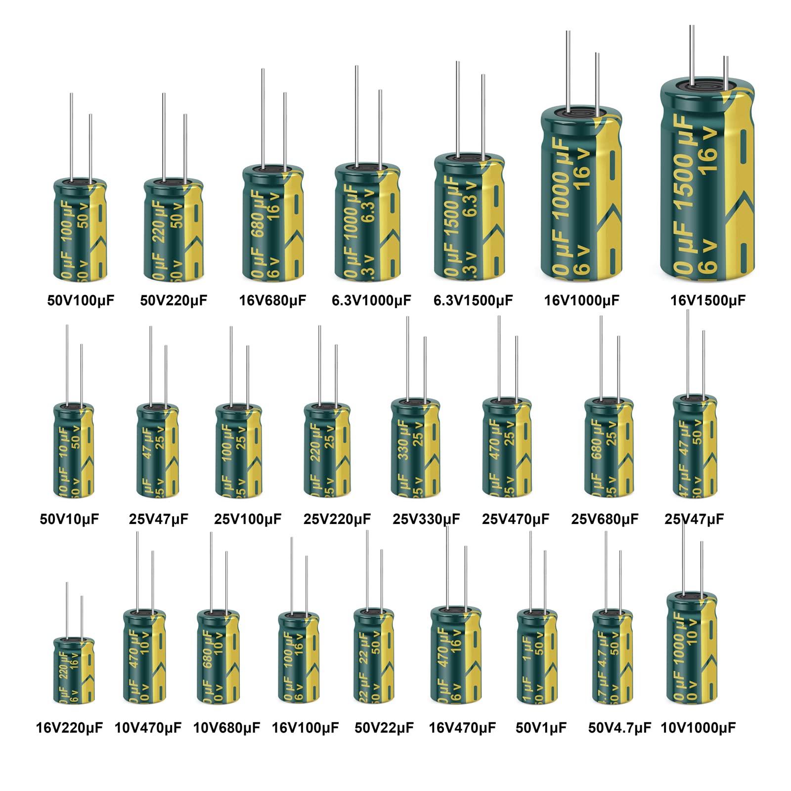 EFARMA Elektrolytkondensatoren, 50 Stück Aluminium-Elektrolytkondensator 25 V 2200 uF Hochfrequenz-Niedrig-ESR-Kondensator, Größe 13 x 21 mm