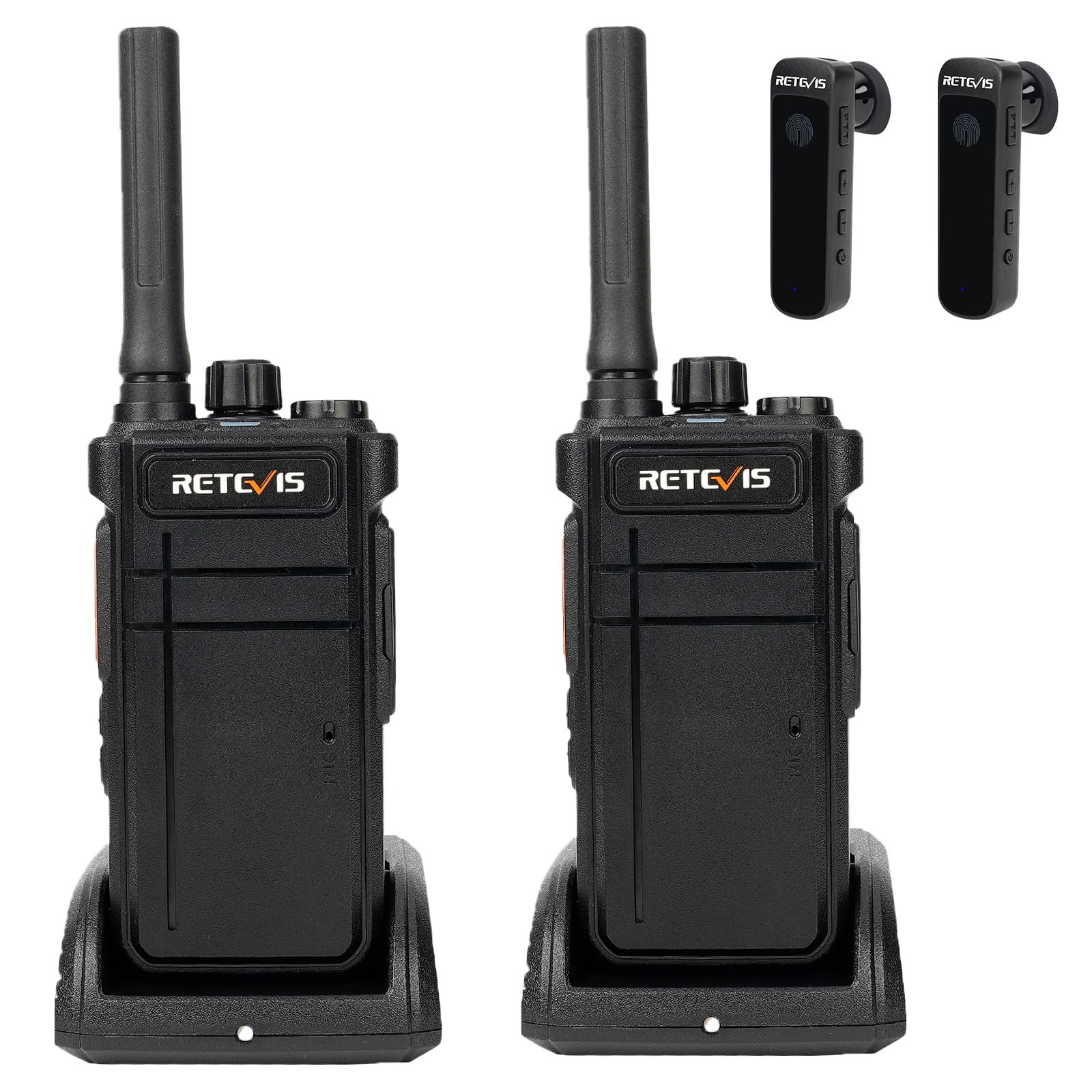 Retevis RB637 Walkie Talkie, Ricaricabile Ricetrasmittenti con Auricolare | VOX, Tipo-C, 2000mAh, 16 Canali, PMR446 Radio Bluetooth Portatile per Ristorante (Nero, 2 Pezzi)