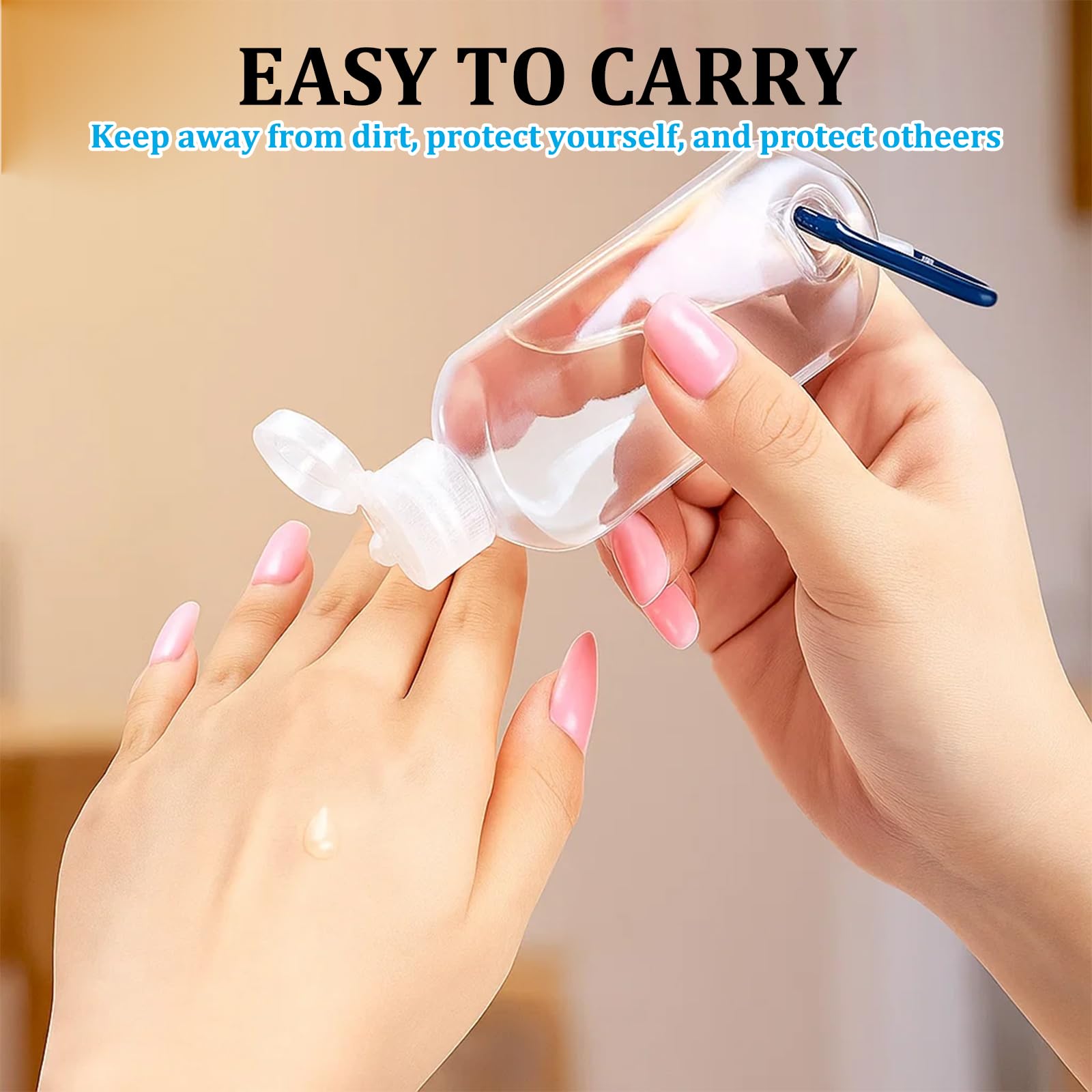 GZGRYTRC Hand Sanitiser with Clip, 10 Pack 50 ml Leak-Proof Squeeze Bottles with Folding Funnel - Image 4