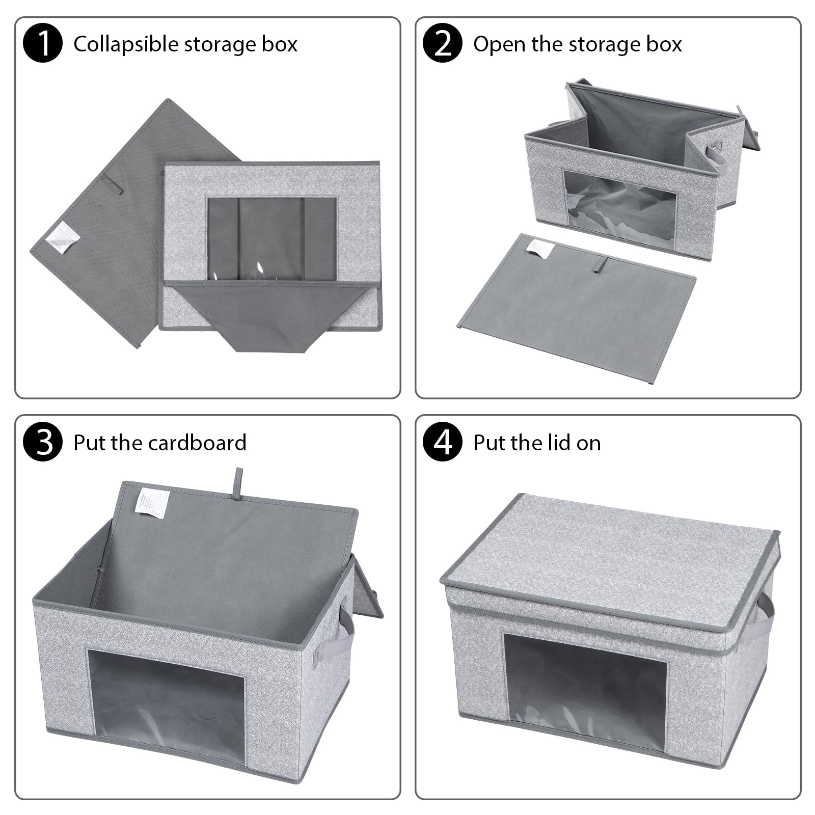 Univivi Faltbare Aufbewahrungskörbe aus Stoff mit Deckel, faltbare Aufbewahrungsboxen für Zuhause, Schrank, Spielzimmer, 35,6 x 25,4 x 21,6 cm (Grau, 4er-Pack)
