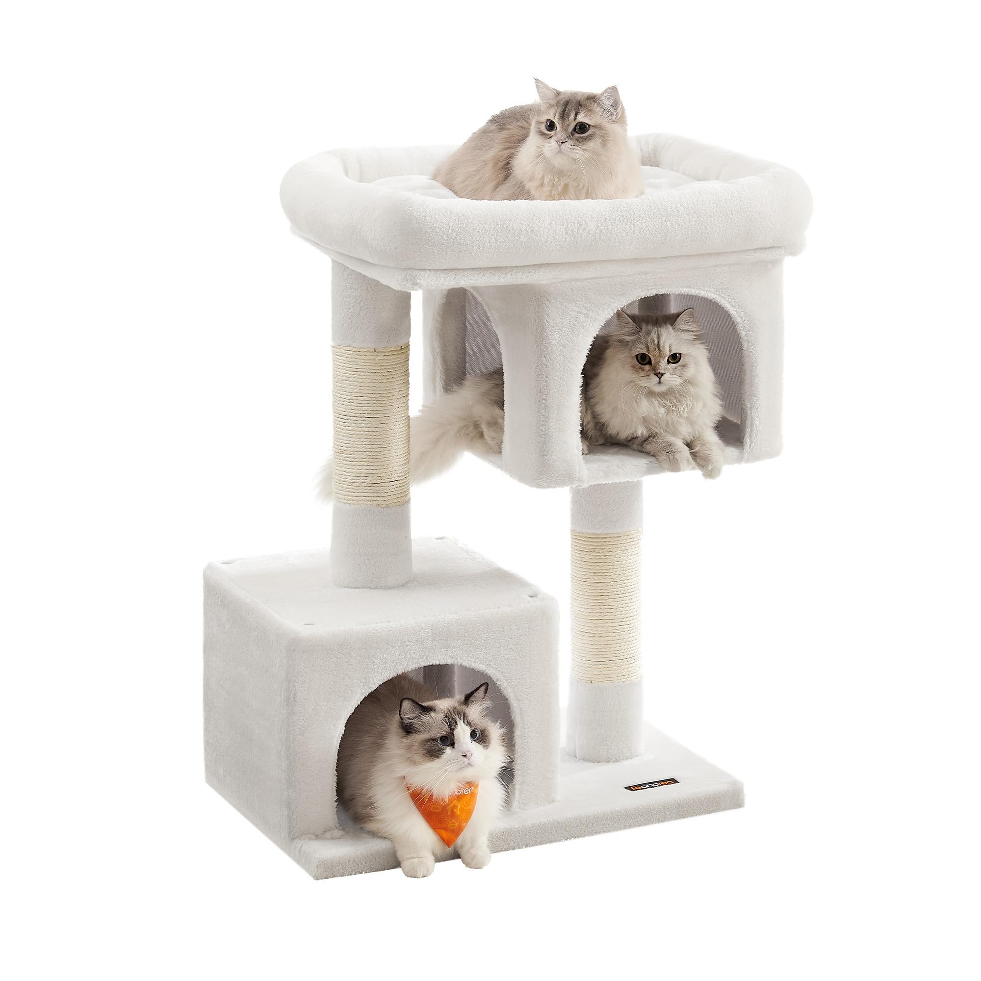FeandreaCat Tree, 33.1-Inch Cat Tower, L, Cat Condo for Large Cats up to 16 lb, Large Cat Perch, 2 Cat Caves, Scratching Post, Cream White UPCT061T01
