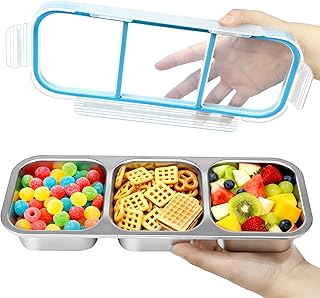 FRUIID Snack Containers, Stainless Steel Snackle Box Leakproof 3-Compartment Bento Box with Airtight Lids, Reusable Food S...