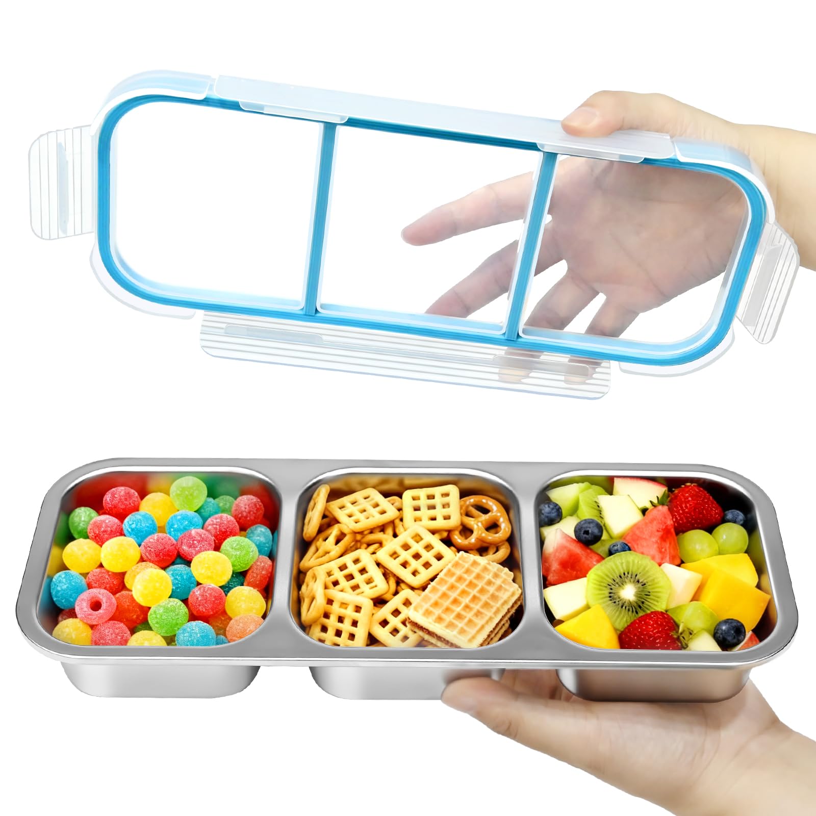 Snack Containers, Stainless Steel Snackle Box Leakproof 3-Compartment Bento Box with Airtight Lids, Reusable Food Storage Container for Lunch, Travel, Picnics, and Office-image-23