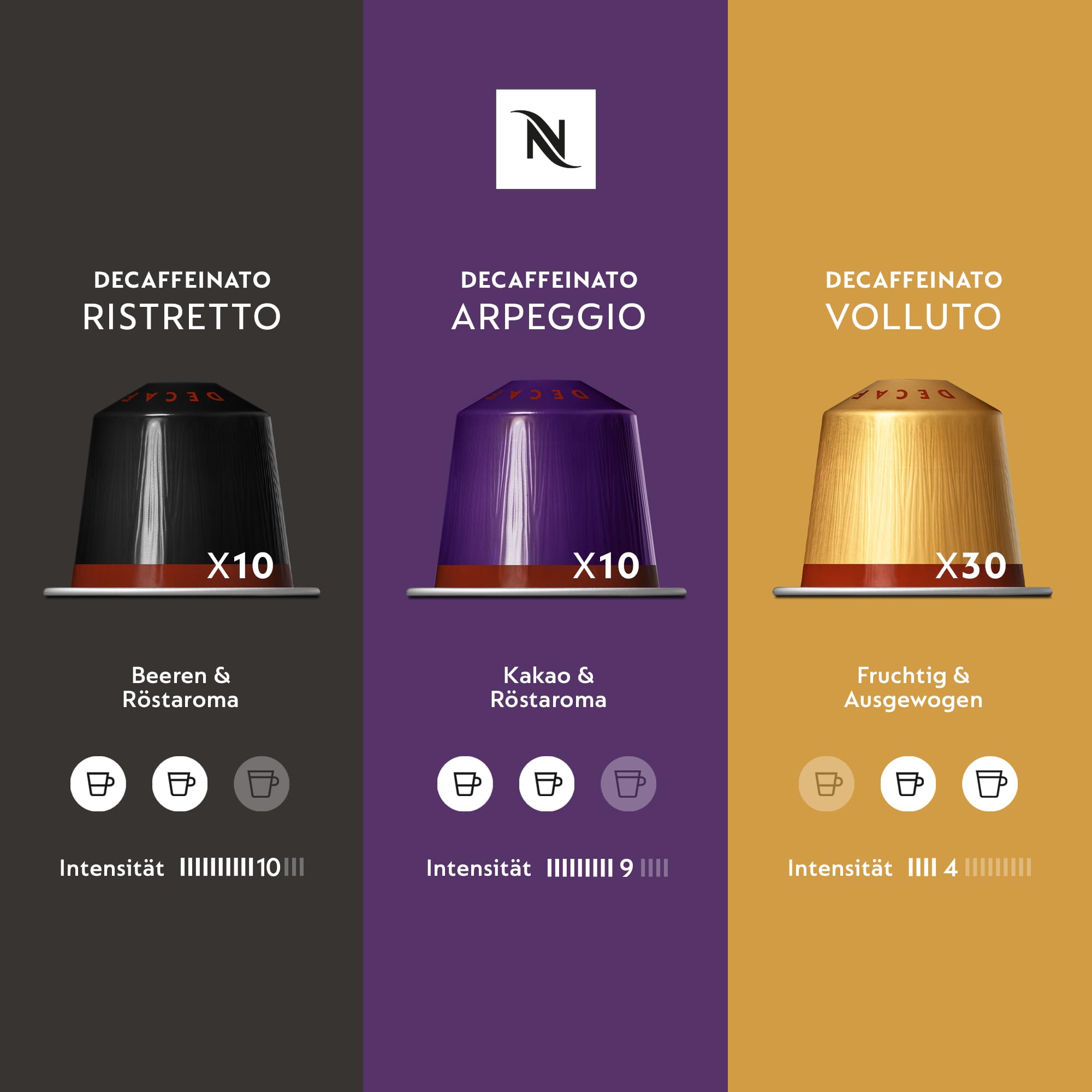 Nespresso Original Decaffeinato Collection, średnie i ciemne palenie, 50 sztuk