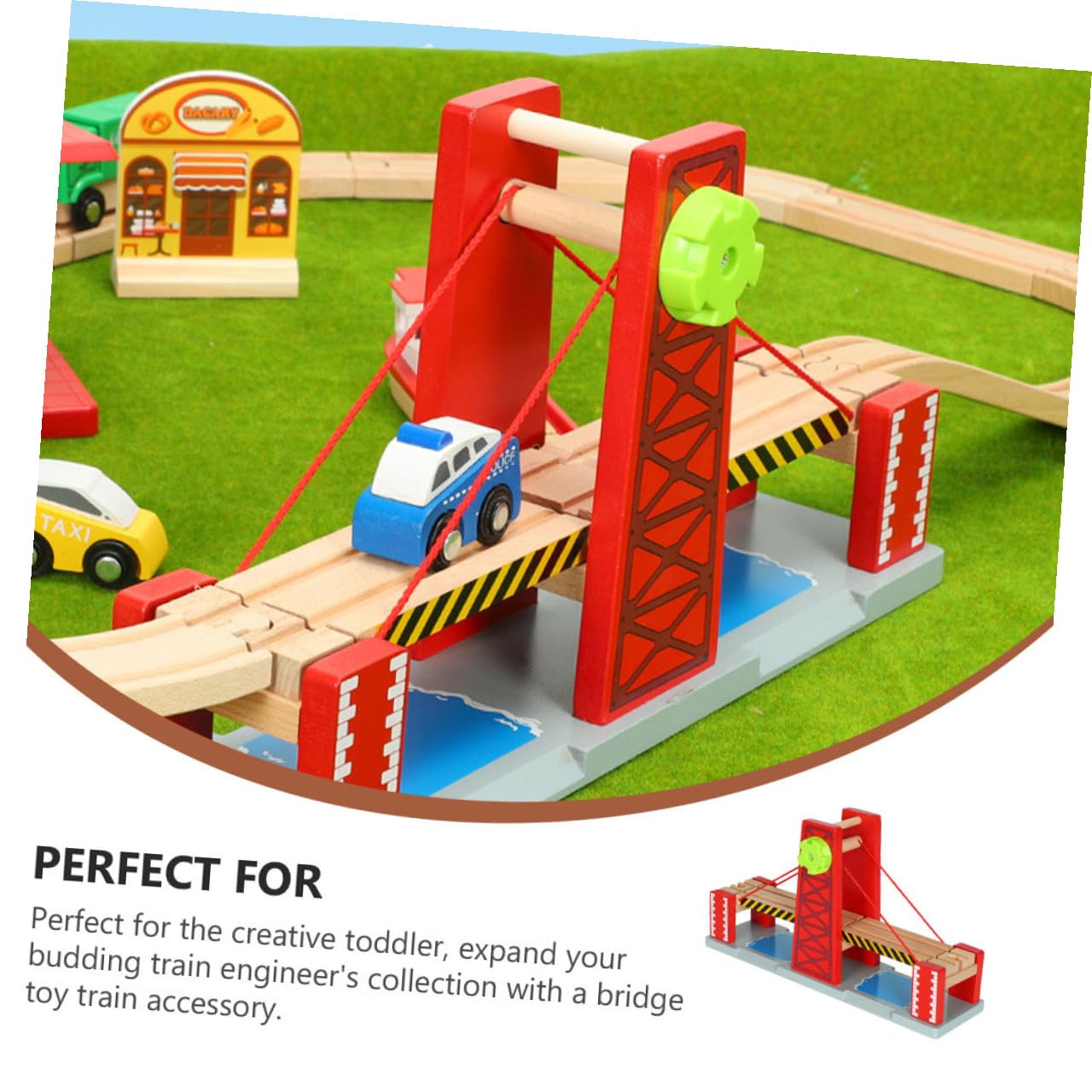 Eisenbahnspielzeug Zugbrücke aus Kunststoff und Holz Rot Kompatibel mit Holz Eisenbahnschienen Fördert Logisches Denken Geeignet für Kinder und Kleinkinder zur Weihnachtszeit