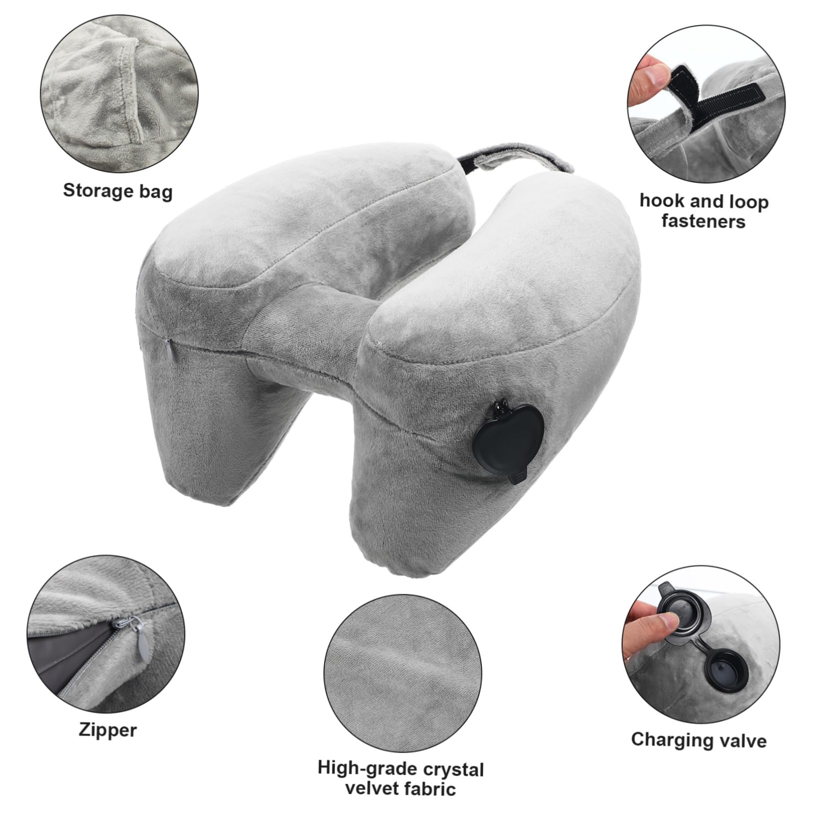 UKCOCO Almohada De Viaje Inflable Cuello con Capucha Soporte Cervical para Viajes Avión y Coche Almohada Hinchable Cómoda