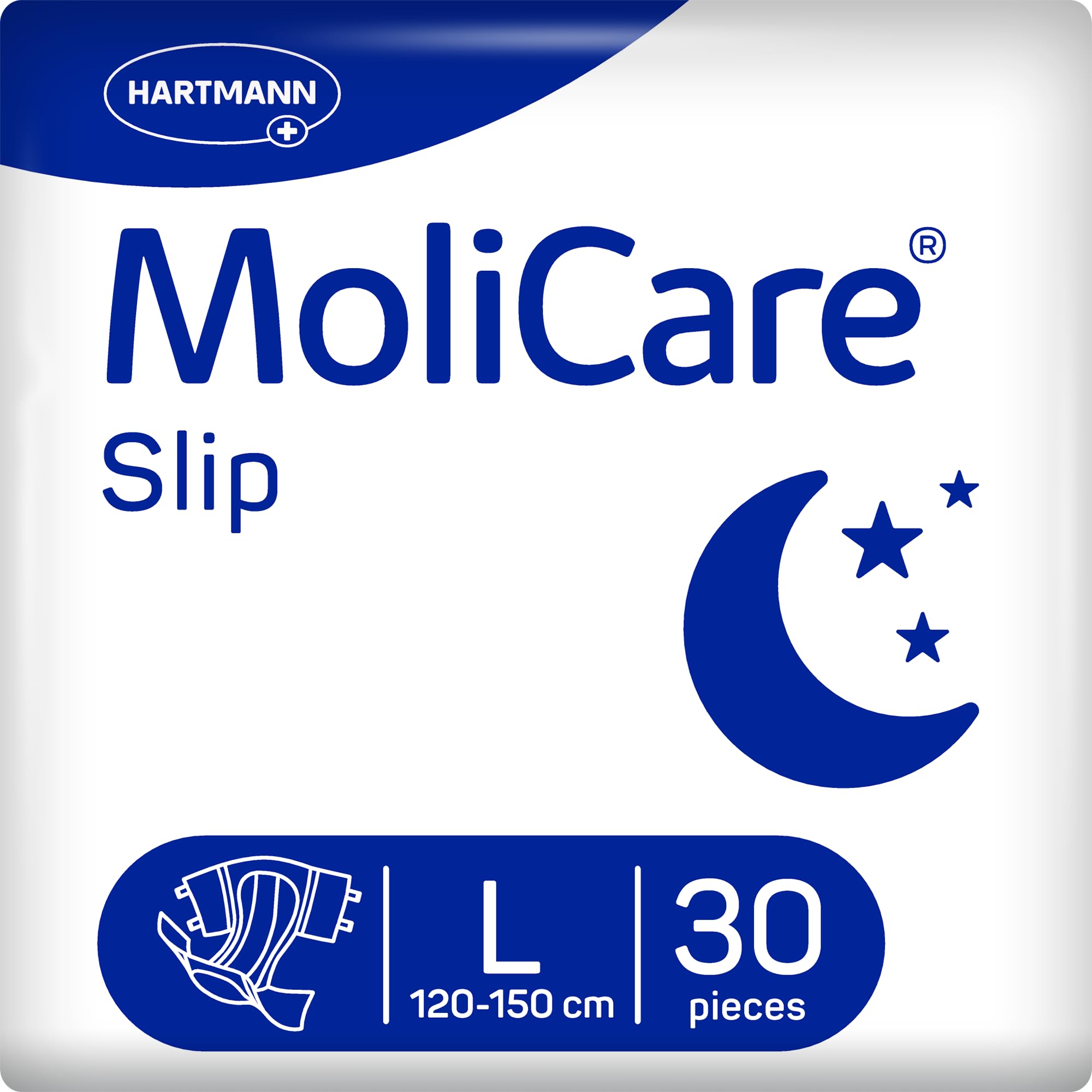 MoliCare® Slip Night - Windeln für Erwachsene bei mittlerer bis schwerer Harn- und Stuhlinkontinenz in der Nacht | zuverlässig, komfortabel & diskret | Größe L (120-150 cm Hüftumfang), 30 Stück