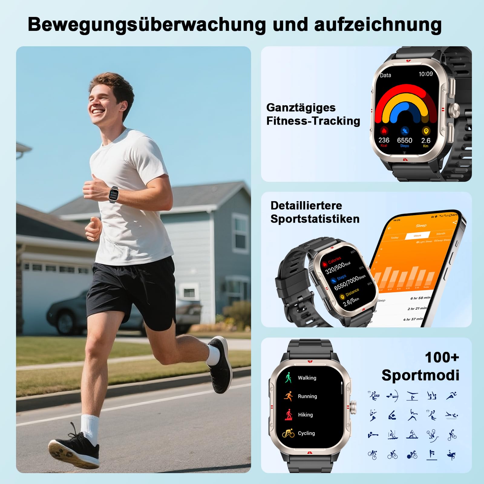 Jugeman Smartwatch Herren mit GPS,2.06" HD Smart Watch mit Telefonfunktion | Fitnessuhr/IP68 Wasserdicht,Sportuhr/110+ Sportmodi,Herzfrequenz/Schlafmonitor/Schrittzähler,Militär Uhr für Fitness Tracker