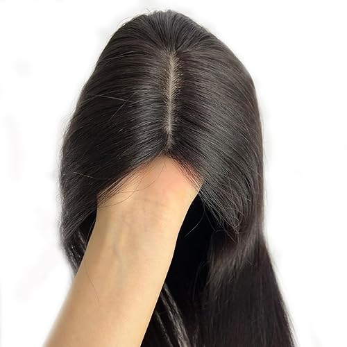 Miniatura 8 de Cubrecabello humano real para mujer, piezas de cabello de 4.7 x 5.1 in, base de seda completa con 3-4 clips para adelgazar el cabello o pérdida de