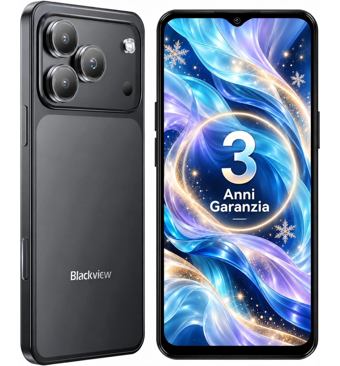 Blackview Android 16 Smartphone Offerta, 128GB/2TB, 4G Dual SIM | 5000mAh, Fotocamera 32MP AI, 6.56" HD+, Cellulare Economico con Cover, Face ID/IP54/3 Slot Per Carte/3 Anni Garanzia
