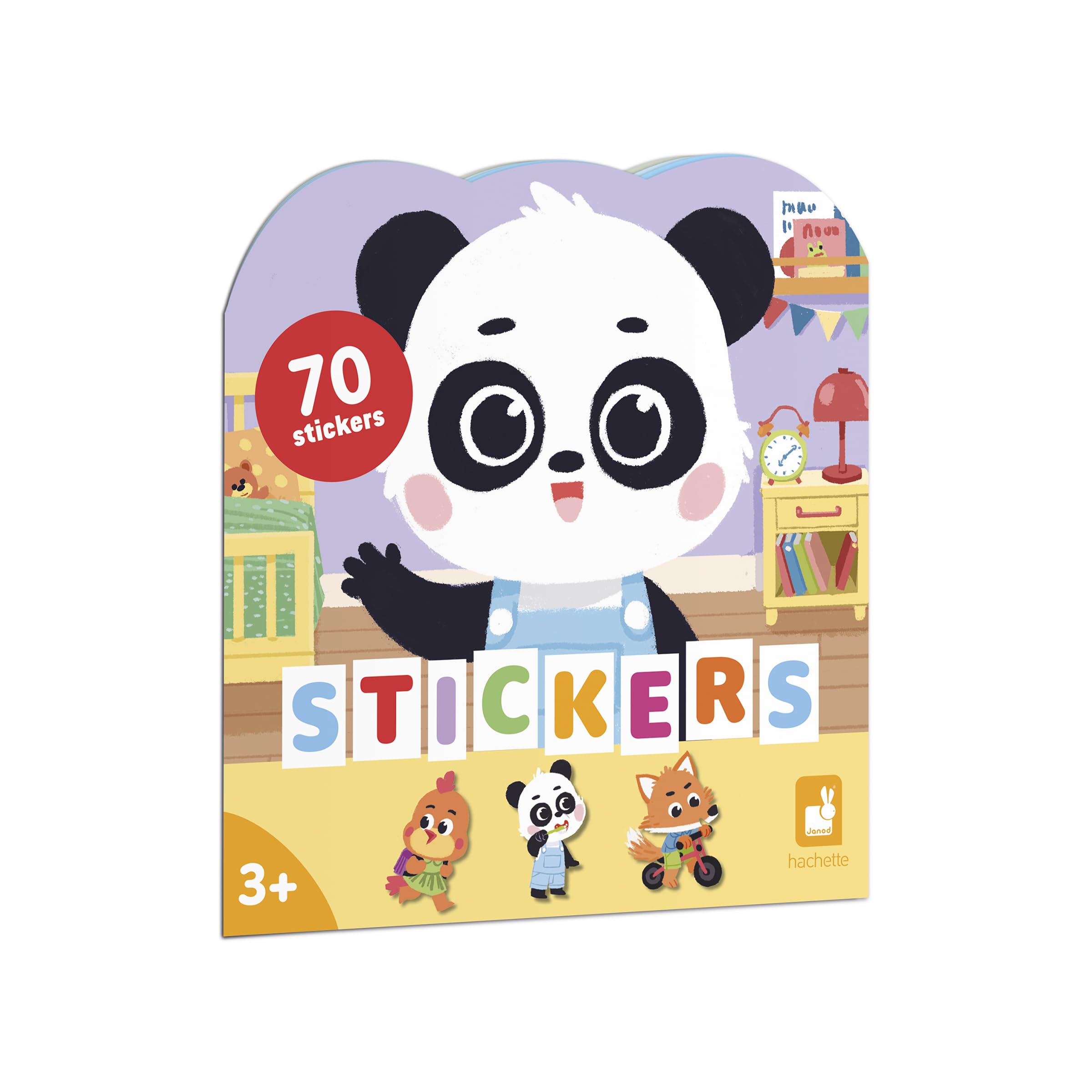 Janod - Sticker Book From 18 months - Theme: The Day - 12 Pages to Decorate - 8 Pages of Repositionable Stickers - Creative Leisure for Children - Learning Fine Motor Skills & Concentration