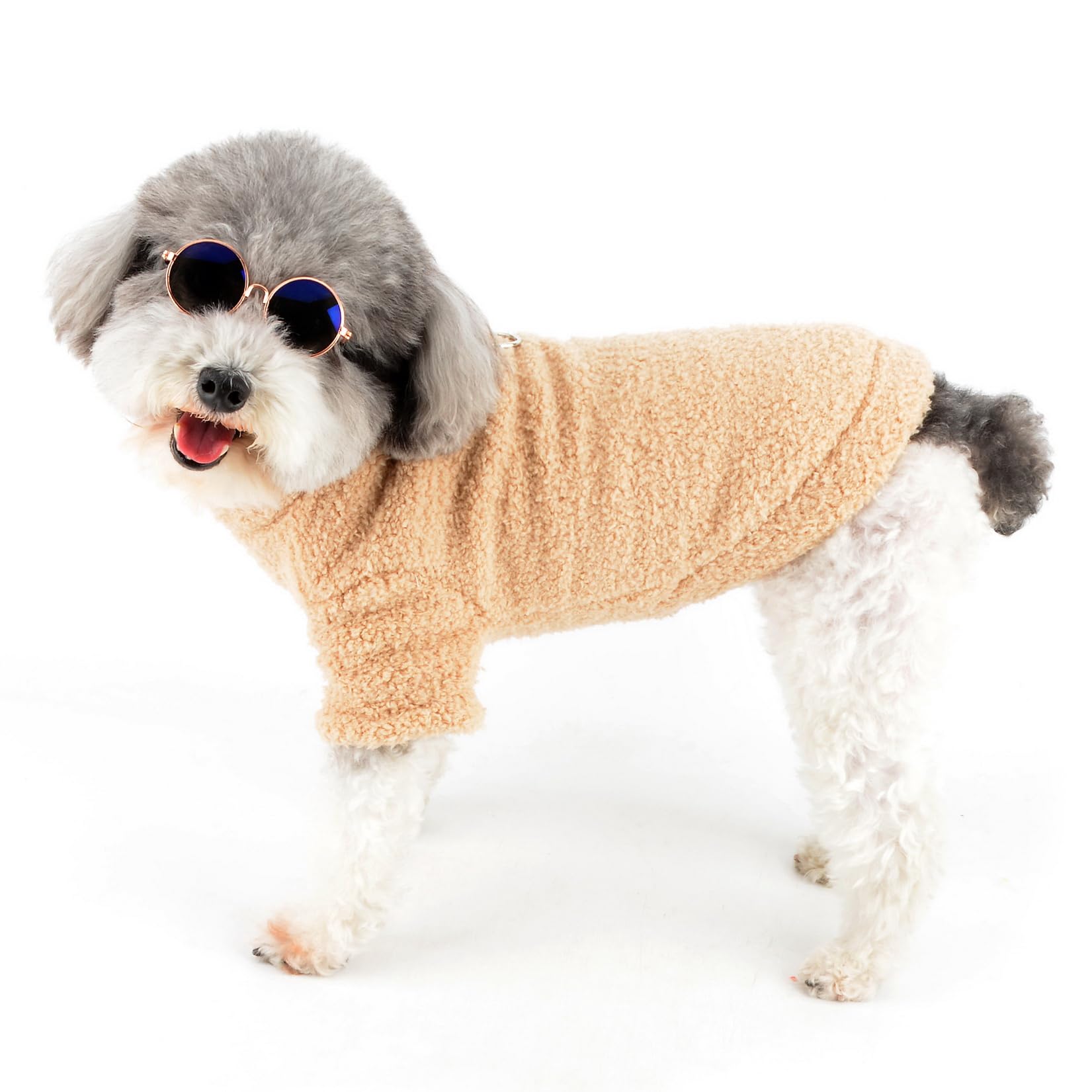 Zunea Fuzzy Dog Sweaters for Small Dogs Girl Boy Sherpa Fleece Winter Coats with D-Ring Soft Warm Pullover Puppy Clothes Cold Weather Jumper Stretchable Pet Chihuahua Doggie Apparel Khaki M