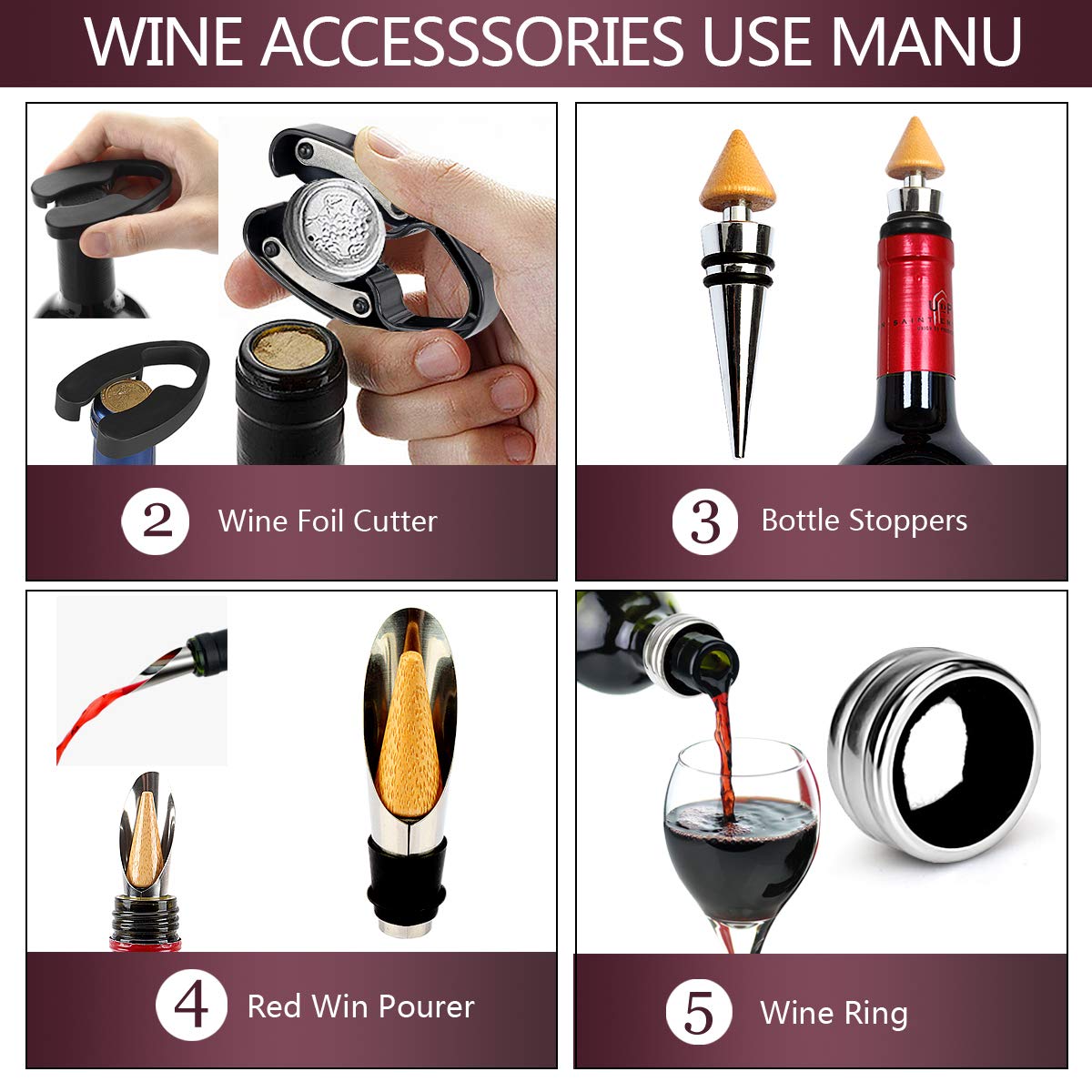 JIXIN Ensemble D'ouvre-Bouteille De Vin De Tire-Bouchon À Levier À Vis Avec Coupe-Feuille, Bouchon De Vin Et Spirale Supplémentaire