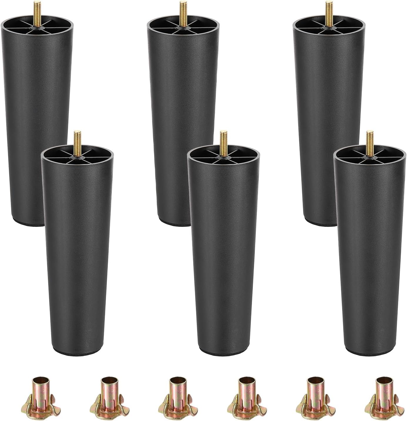 uxcell 6Pcs Plastic Furniture Legs, 2.76" x 7.87" Sofa Couch Legs Replacement with M8 Hanger Bolts for Chair Sofa Dresser Cabinets Bed, Black