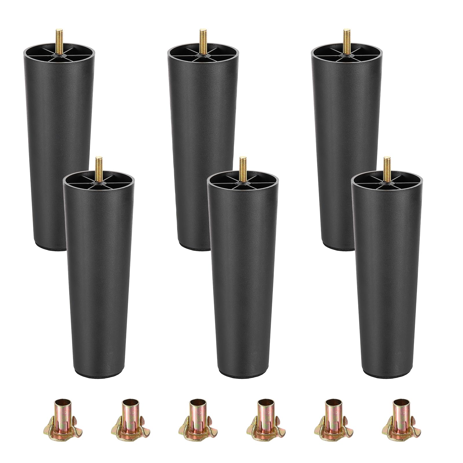 Pieds de lit plastique noir 7x20cm lot de 6 tiges filetées M8