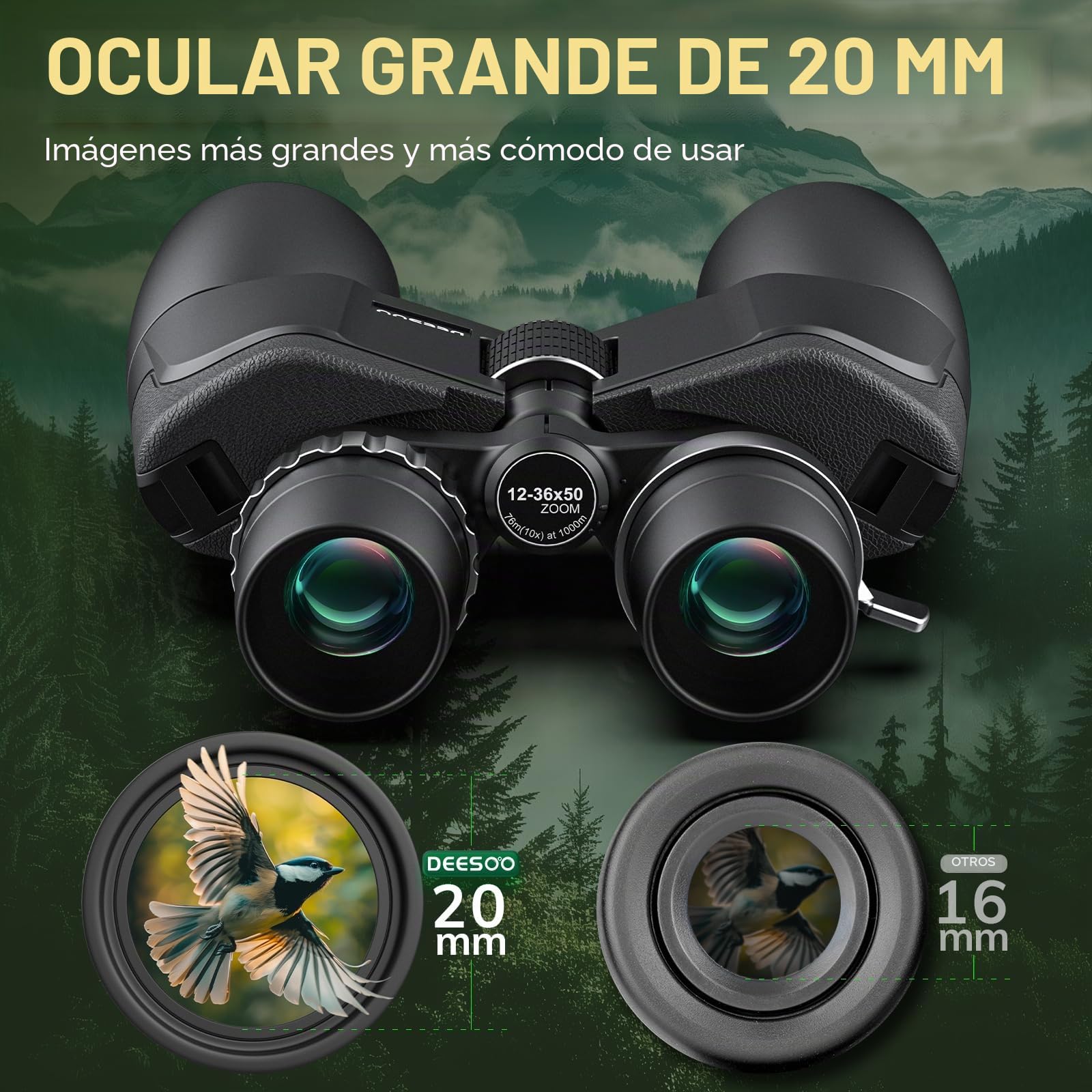 Prismáticos HD de 12-36 x 50 para Adultos, prismáticos de Alta Potencia con visión Clara de Poca luz para observación de Aves, prismáticos con Zoom con Gran visión para Caza, Crucero, Viajes,