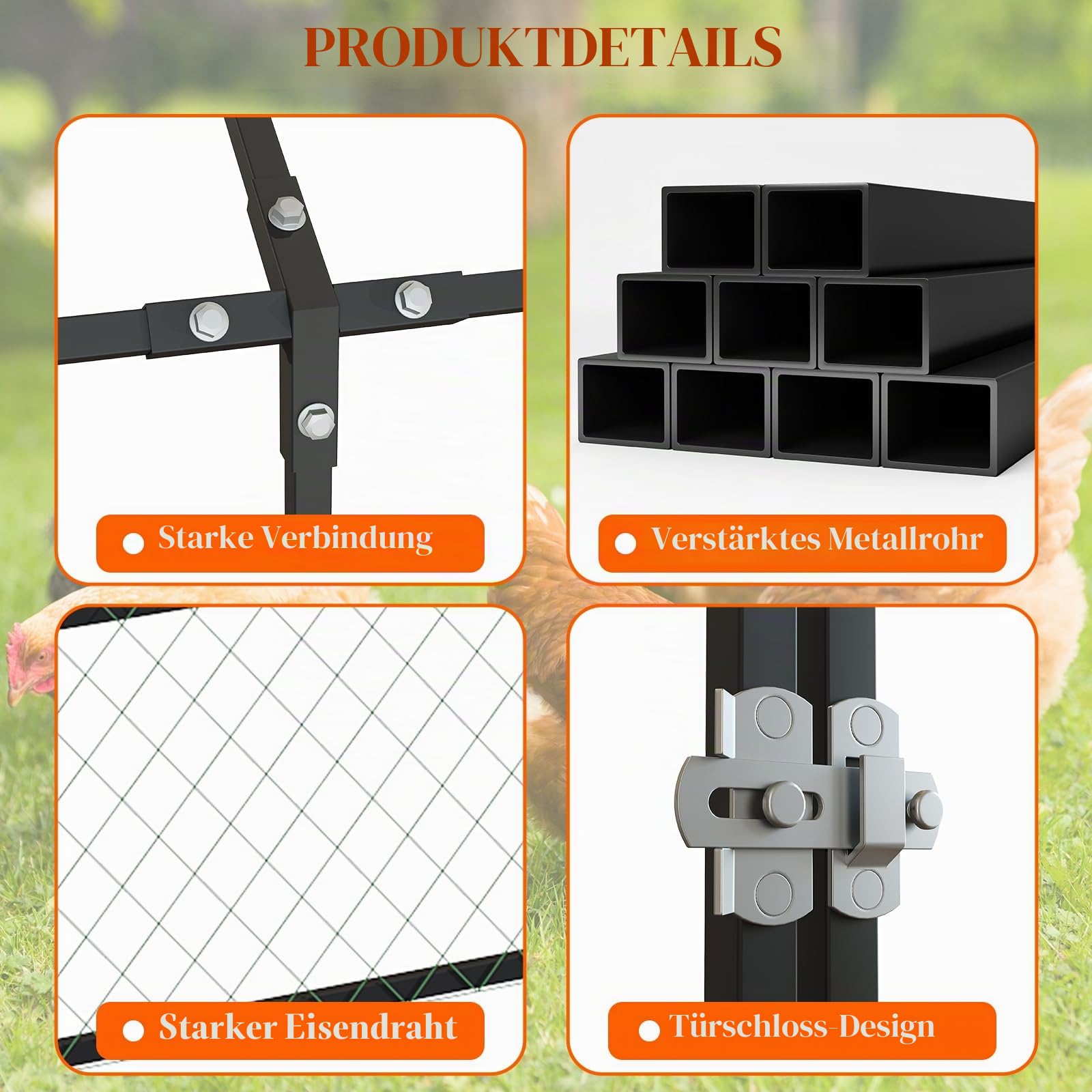 Hühnerstall 3m², Hühnerhaus aus Metall 3x1x1m, Hühnergehege mit Sicherheitsschloss und wasserdichtem PE-Farbtuch, Freilaufgehege draußen für Hühner, Kaninchen & Kleintiere