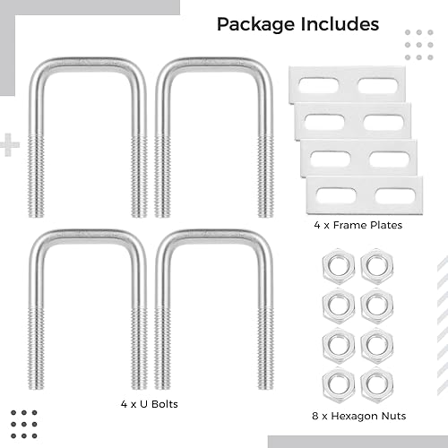 Miniatura 4 de Perno cuadrado en U, pernos en U cuadrados de acero inoxidable con tuercas y placa de marco para remolques de automóviles, lanchas de esquí o