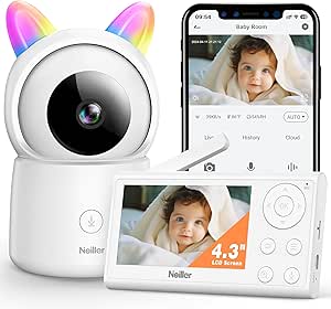 Baby Monitor, 4.3" Video Baby Monitor with 1080P Camera, Smart 2.4G WiFi Audio Monitor with Remote PTZ, Night Vision, 2-Way Talk, Sleep Mode, RGB Night Lights, Lullabies & 1000ft Range, APP Control asin的图片