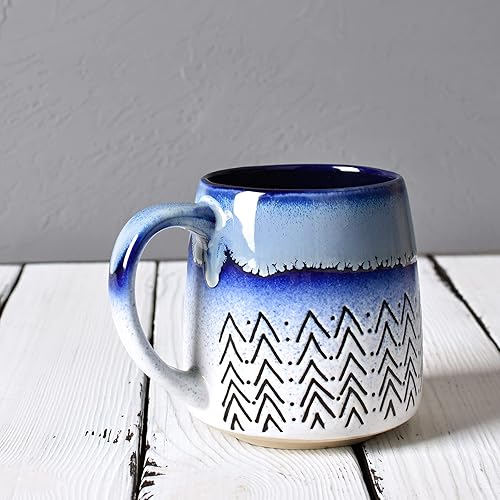 Miniatura 6 de Bosmarlin Juego de 2 tazas de café grandes de cerámica, 16 onzas, taza de té de cerámica azul grande para oficina y hogar, apta para lavavajillas y