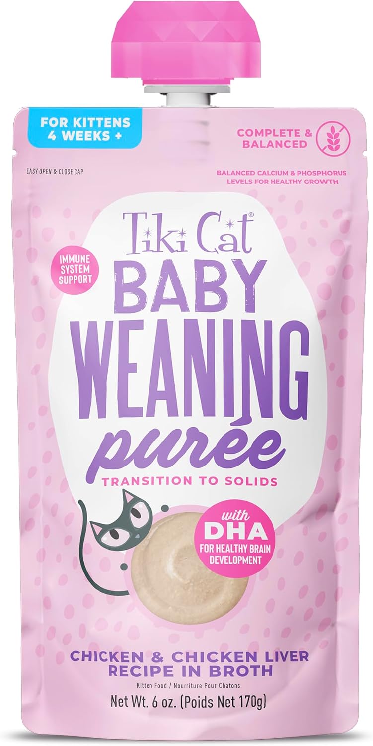 Tiki Cat Baby Weaning Puree Wet Cat Food, Chicken, 6 oz. Spout Pouch (6 Count)