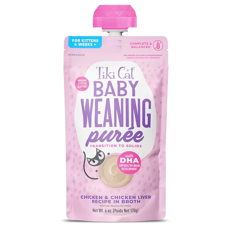 Ração úmida para gatos filhotes Tiki Cat Baby Weaning Purê de frango com bico 170 g