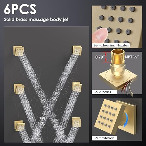 Miniatura 40 de Enga Sistema de chorros de ducha termostáticos (puede utilizar todas las funciones a la vez), cabezal de ducha LED de lluvia de 12 pulgadas montado