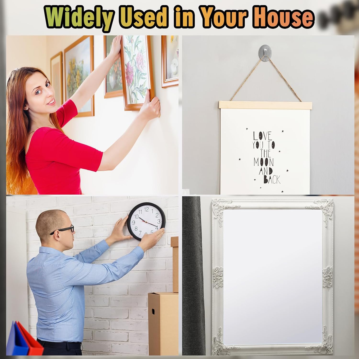 Yaocom 4 Pcs No Stud Picture Hanger 200lbs Drywall Picture Hanger Heavy Duty Photo Hanging Kit Mounting Hardware for Photo, Frames, Paintings, Canvas, Art